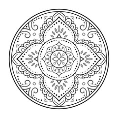 Circular pattern in form of mandala with flower for Henna, Mehndi, tattoo, decoration. Decorative ornament in ethnic oriental style. Outline doodle hand draw vector illustration.