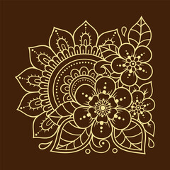 Mehndi flower pattern for Henna drawing and tattoo. Decoration in ethnic oriental, Indian style. Doodle ornament. Outline hand draw vector illustration.