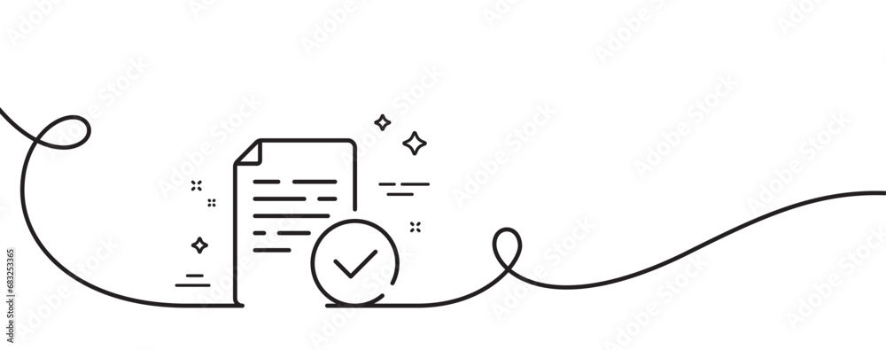 Poster compliance line icon. continuous one line with curl. approved test sign. compliant certificate symbo