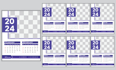 6 pages modern wall calendar template for 2024
