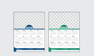 Vector simple single page wall calendar of 2024 with gradient color.

