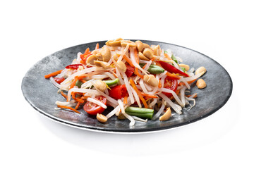 Green Papaya Salad, som tam thai isolated on white background