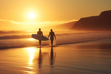 Fototapeta premium person on the beach at sunset, Generative AI