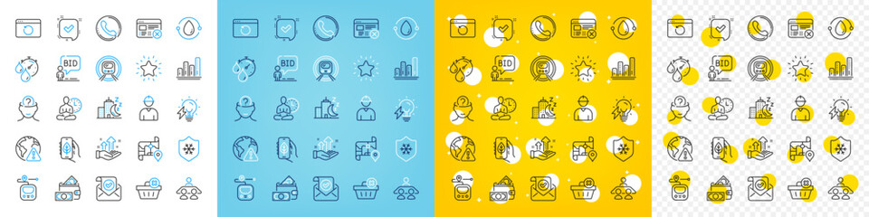 Vector icons set of Psychology, Metro subway and Auction line icons pack for web with Graph chart, Money wallet, Night city outline icon. Confirmed, Electricity bulb, Reject web pictogram. Vector