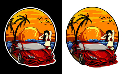 Vintage Santa Monica Beach Sticker T-Shirt Design for a Stylish Summer Look