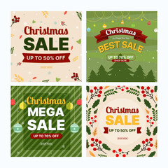 Set of Christmas Sale social post with christmas element. - obrazy, fototapety, plakaty