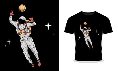 T-Shirt Design Illustration of Space Astronaut Floating Scene