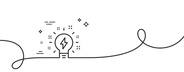 Zelfklevend Fotobehang Inspiration line icon. Continuous one line with curl. Creativity light bulb with lightning bolt sign. Graphic art symbol. Inspiration single outline ribbon. Loop curve pattern. Vector © blankstock