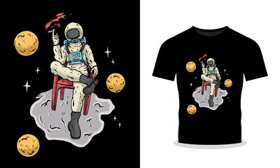 Premium Vector T-Shirt Design with Astronaut Sitting on a Chair Illustration