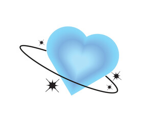 Blurry blue heart aura aesthetic element with linear form and sparkle. Trendy modern y2k style design template. Blurred gradient heart with stars