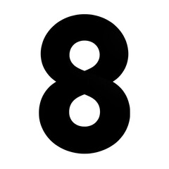 Number 8: A Black Image Isolated on Transparent or White Background, PNG