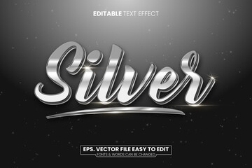 Silver editable 3d text effect - obrazy, fototapety, plakaty