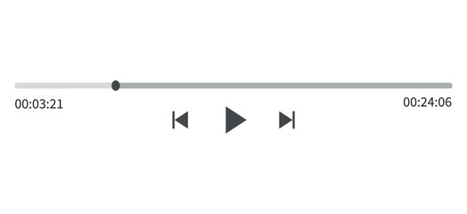 Video, music play bar display interface. Audio player progress for podcast, misic, radio playlist. Vector icon slider, play, rewind buttons © Purrga