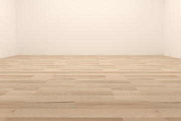 empty 3d render room with wooden floor warm tone front view