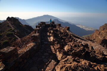 The National Park Caldera de Taburiente in La Palma, Canary Islands, Spain. View towards the volcanic crater from a viewpoint at Roque de Los Muchachos