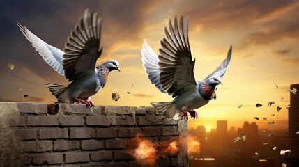 3D model city pigeon flying