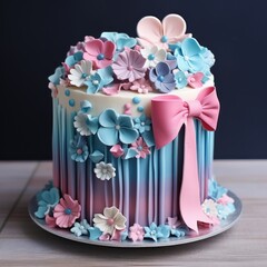 Gender party cake in blue and pink color