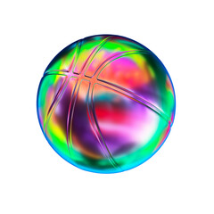 Chrome basketball ball with retro gradient colors. 3d rendering. Isolated on white.