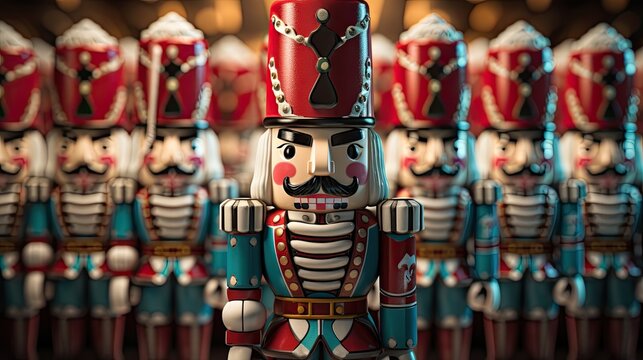 group of traditional nutcrackers standing in formation