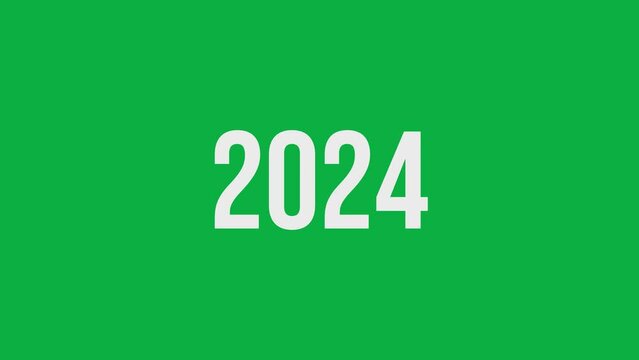 2023 to 2024 minimalist animation with effect glitch and background green screen