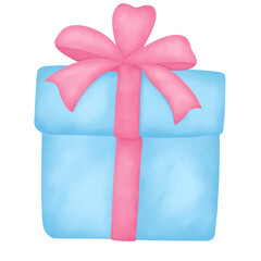  Gift Box Ribbon Blue Pink Element Decoration for Party Birthday Celebration Christmas Surprise Present Isolated Object Bow Watercolor Digital Art Painting transparent background