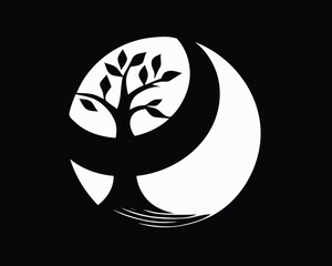 Black and white tree on the Yin Yang symbol - 683264960