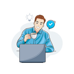 Businessman. A young man drinking coffee. Vector illustration