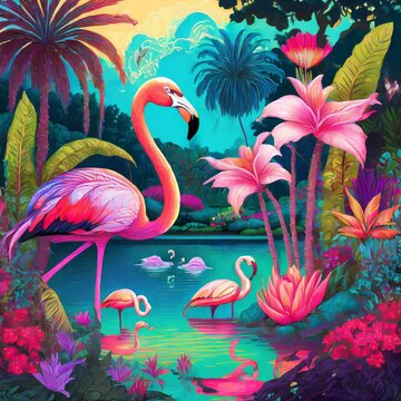 flamingo bird pink in the water