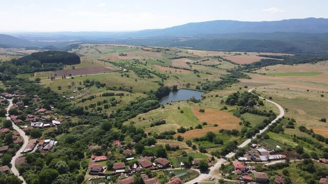 Aerial view of village of Zheravna with nineteenth century houses, Sliven Region, Bulgaria