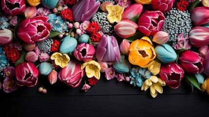 Tulips Flower Bed Colorful Flowers Ove, HD, Background Wallpaper, Desktop Wallpaper