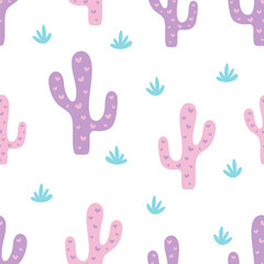 cute cactus seamless pattern with hearts , vector funny nature background, simple mexican design