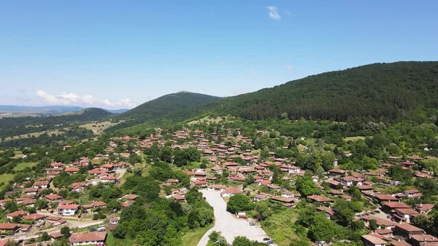 Aerial view of village of Zheravna with nineteenth century houses, Sliven Region, Bulgaria