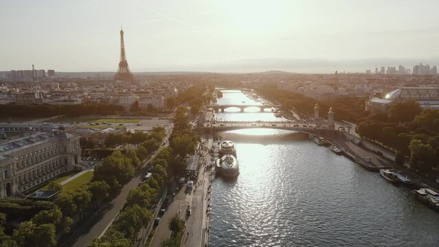 beautiful panoramic view of Paris with Eiffel tower, France aerial cityscape