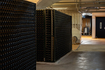 Production of cremant sparkling wine in south part of Luxembourg country on bank of Moezel, also...