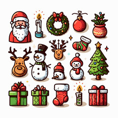 Christmas elements, hand-drawn, vector, Christmas ornaments, vector pattern, festive design, holiday illustration, hand-drawn Christmas, seasonal vector, Christmas decoration, festive pattern, vector 