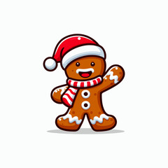 Vector gingerbread man cartoon character waving hand vector hand drawn illustration. waving head Gingerbread Man Cartoon.