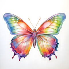 Illustration of colorful butterfly isolated on white background in watercolor style.