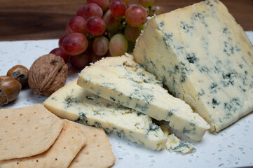 Cheese collection, English cow milk semi-soft, crumbly old stilton blue cheese