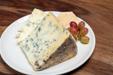 Cheese collection, English cow milk semi-soft, crumbly old stilton blue cheese