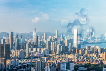 Shenzhen Urban Skyline and 5G Technology Concepts