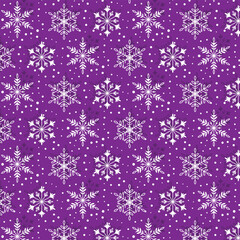 Fototapeta na wymiar Seamless winter pattern with white snowflakes on a lilac background.