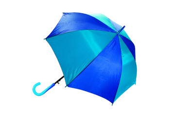 Stripe umbrellas Blue and cyan color with handle. Object or Rainy season concept. (PNG File)