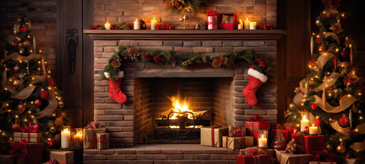 Fireplace with christmas gifts