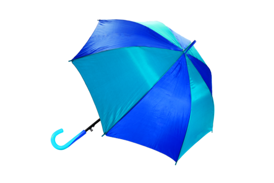 Stripe umbrellas Blue and cyan color with handle. Object or Rainy season concept. (PNG File)
