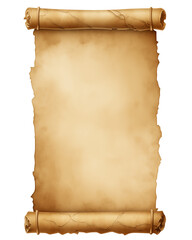Old mediaeval paper sheet, parchment scroll isolated on transparent or white background