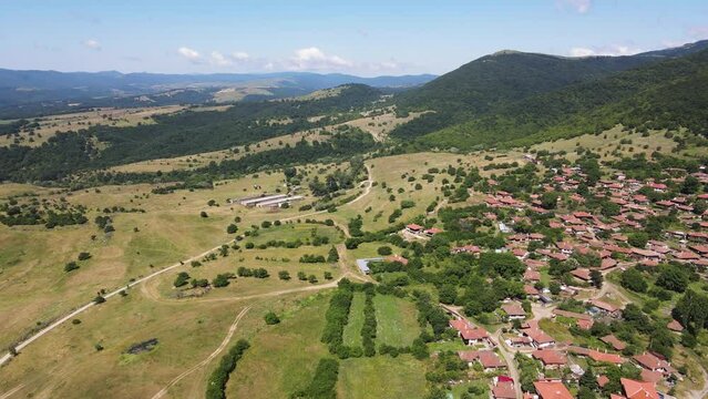 Aerial view of village of Zheravna with nineteenth century houses, Sliven Region, Bulgaria
