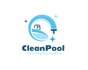 circle swimming pool brush cleaning logo symbol design template illustration inspiration