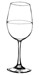 手描きイラスト素材：モノクロ線画のワイングラス　スケッチ
