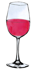 手描きイラスト素材：水彩カラーのワイングラス（赤色）
