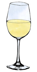 手描きイラスト素材：水彩カラーのワイングラス（シャンパンカラー・白色）
